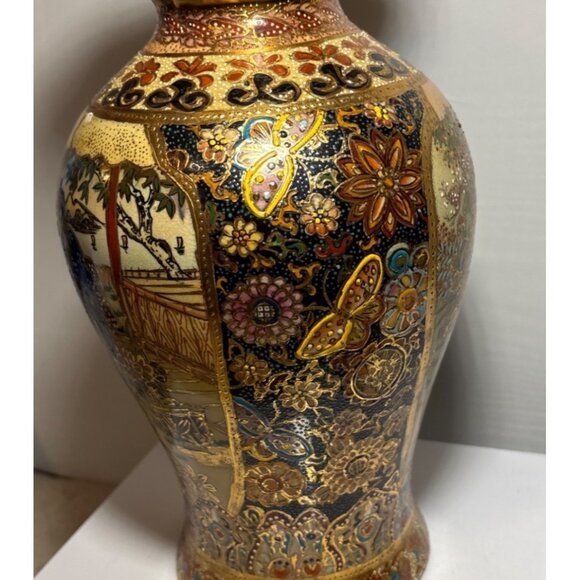 Vintage Satsuma Vase Intricate Gold Detailing Hand Painted Oriental Scene 11.75" - Picture 5 of 13